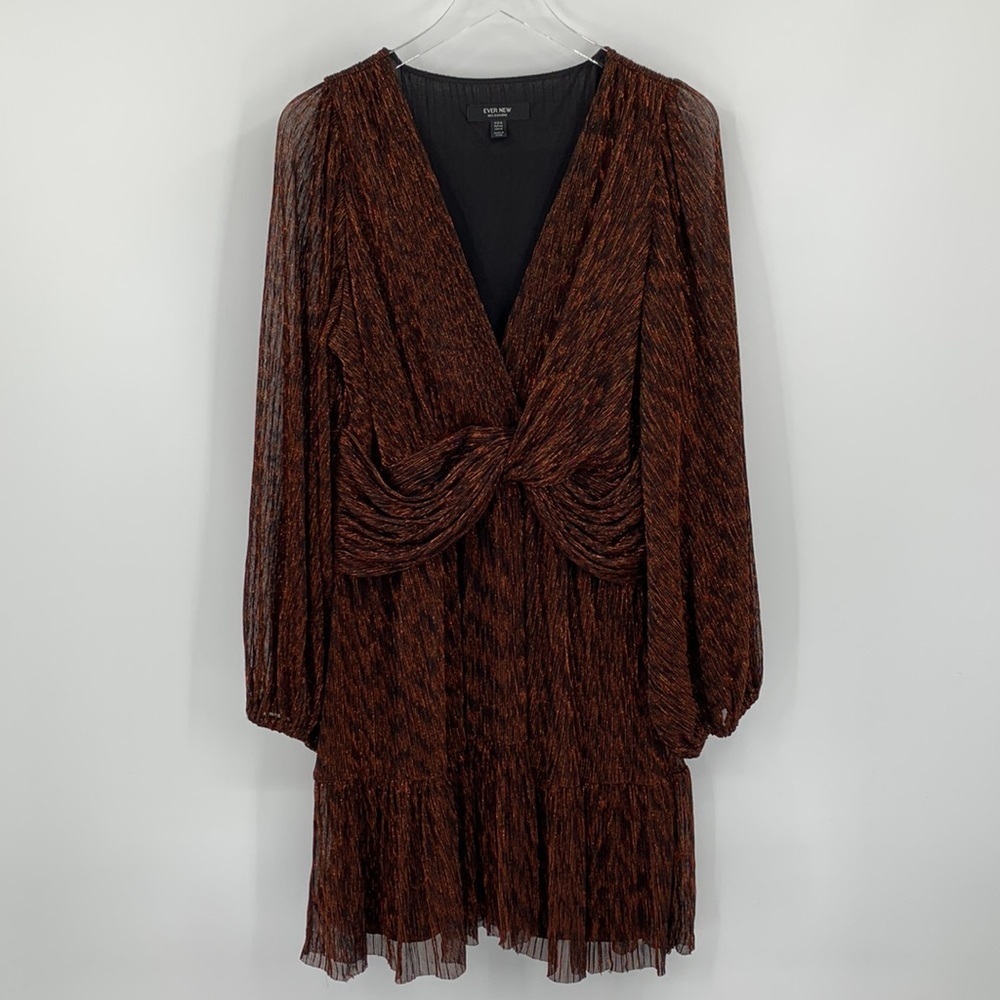 Ever New Melbourne twist front shift dress copper metallic ruffle full skirt 12